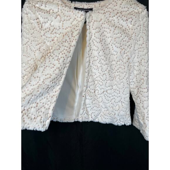 MASON THOMAS Faux Fur Gold Sequenced Evening Jacket M Holiday Glam Mob Wife - Picture 3 of 14